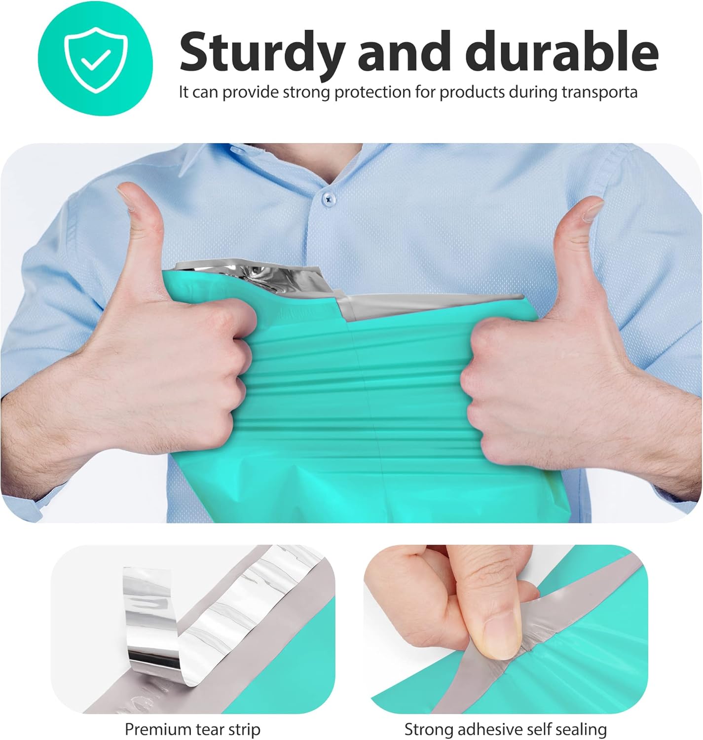 Fuxury Poly Mailers 12x15.5 Inch 500 Pcs, Bulk Shipping Bags for Clothing, Strong Adhesive Shipping Envelopes for Small Business Suppliers,Waterproof Mailers Poly Bags Mailing Envelopes Teal