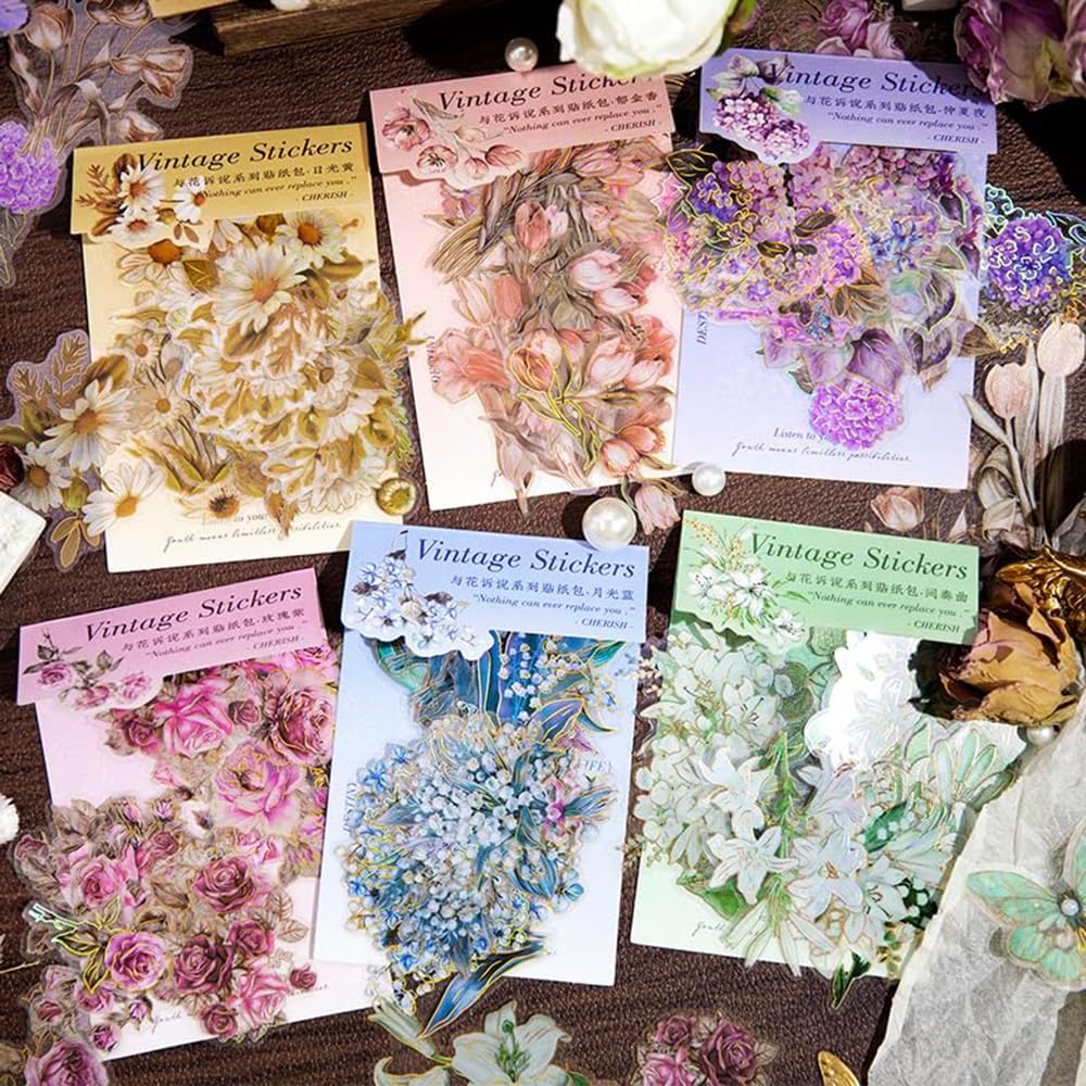 Alideco 120pcs Scrapbook Stickers Vintage Botanical Flowers Scrapbooking Junk Journal Crafts Embelishment Decoration Diary Stickers (yuhuashushuo)