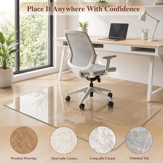 Tempered Glass Chair Mat, 4 Non‑Slip Pads, Smooth Glide & Easy Clean, Carpet - Image 7