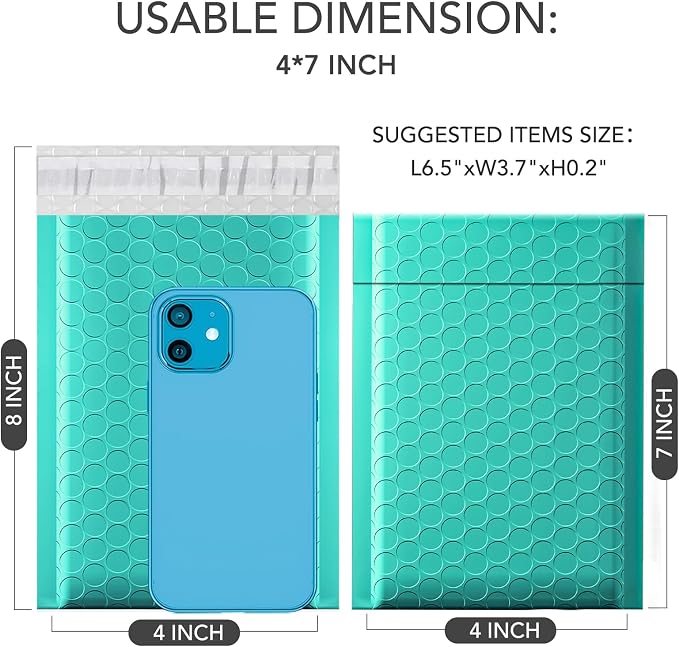GSSUSA Teal Bubble Mailers 4x8 Inches 19200 Pack, Usable Size 4X7" Bubble - Image 2