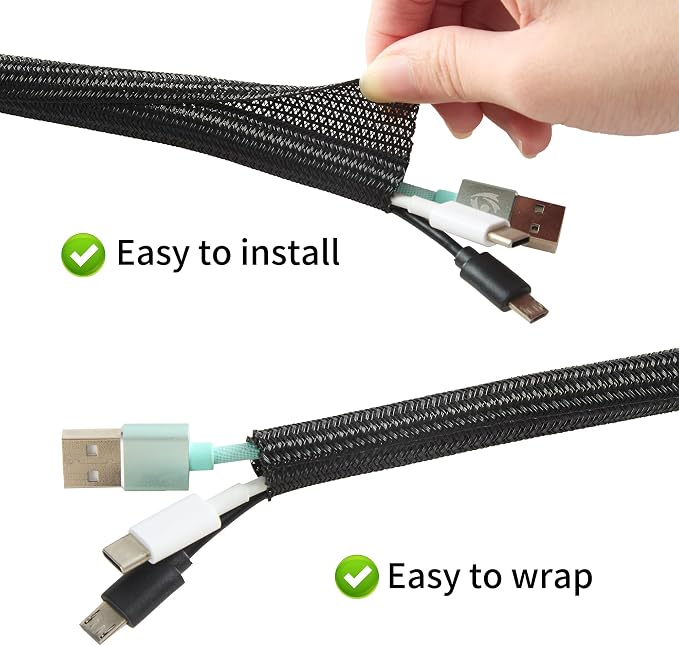 Split Wire Loom 1/2 Inch 25ft, Braided Cable Sleeve - Image 2