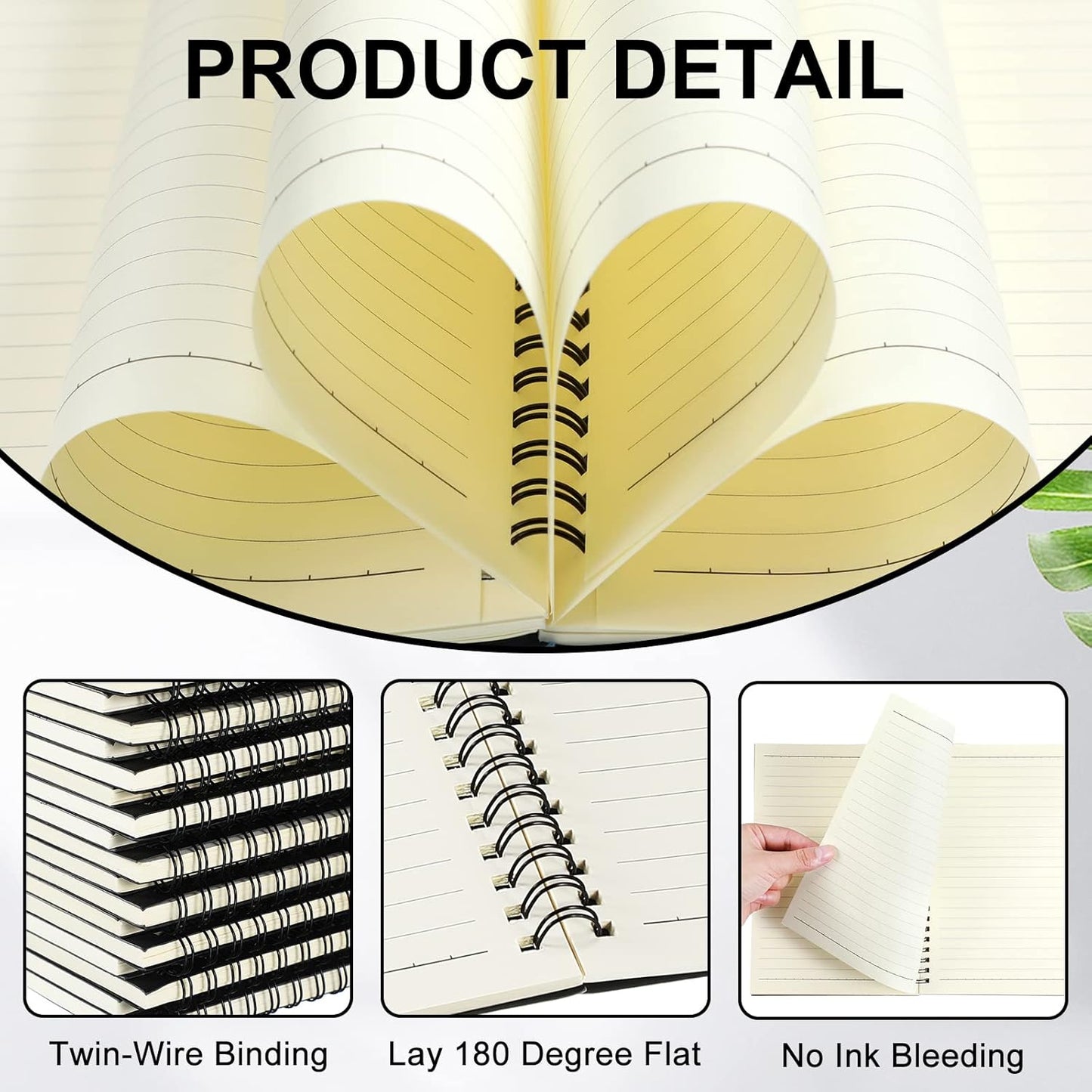 Yahenda Spiral Notebook Bulk A5 Journal Lined 8.3'' x 5.5'' Writing Composition Paper Small Notepad Subject Notebook for Students Office Business Back to School Supplies(Black,2 Pcs)