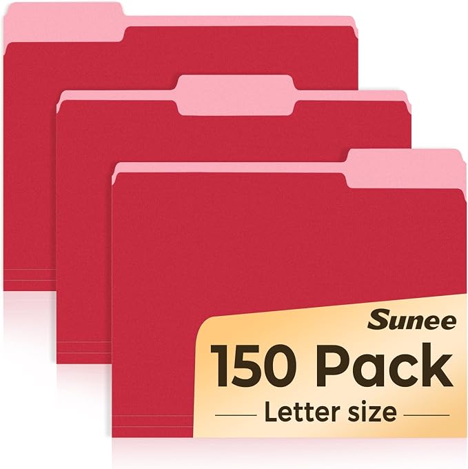 SUNEE File Folders, 150 Pack Manilla Folders 8.5 x 11, Colored File Folders by SUNEE