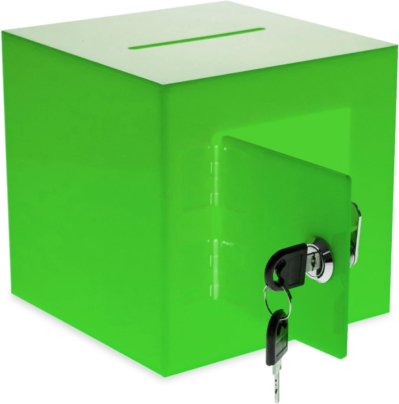 Source One Premium Acrylic Cube Donation Box with Deluxe Rear Open Door and Cam Lock Suggestion Box (8 Inch, Green)