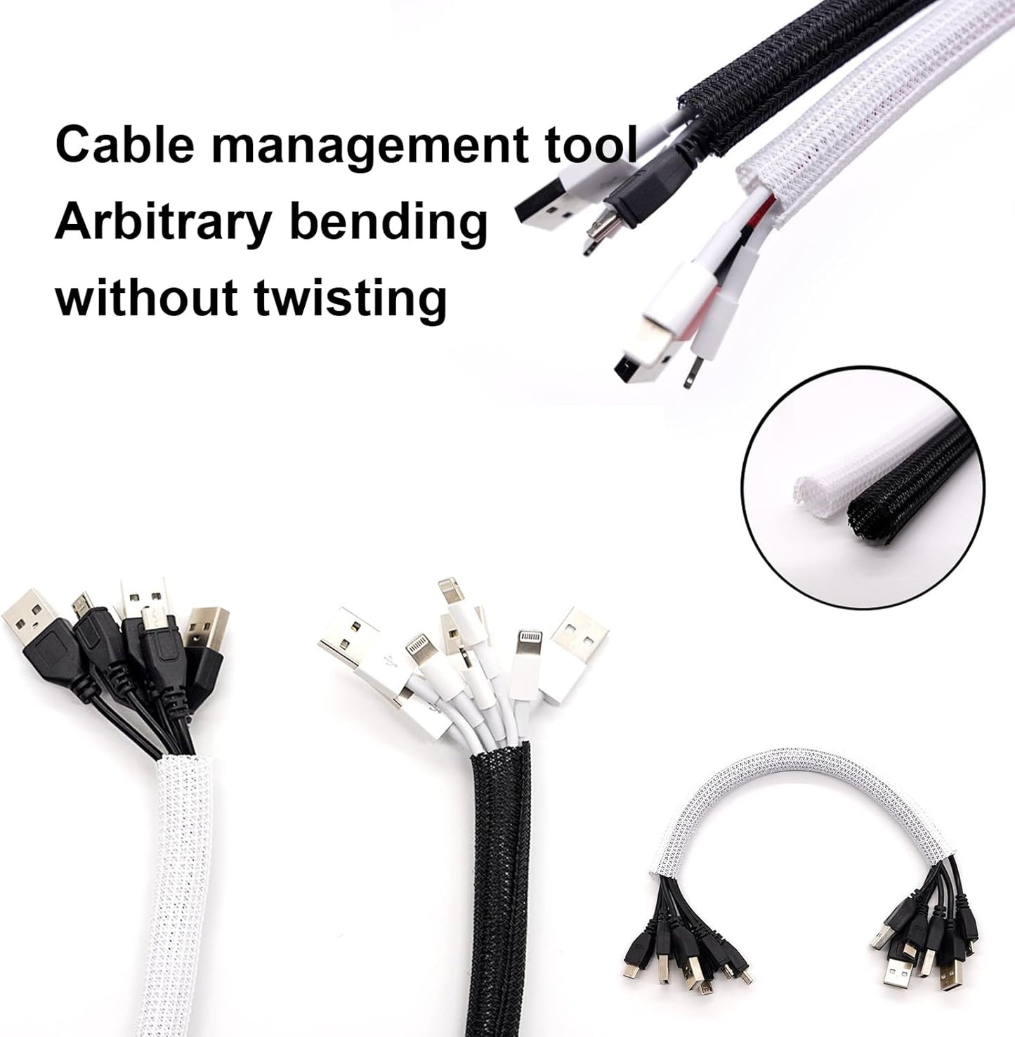 1/4" x 100ft Black Cable Sleeve Protector - Split Wire Loom Tubing for USB/Power/AV Cords, Pet-Proof Chew-Resistant Cover for Cats & Dogs, Flexible Cord Organizer (Black)