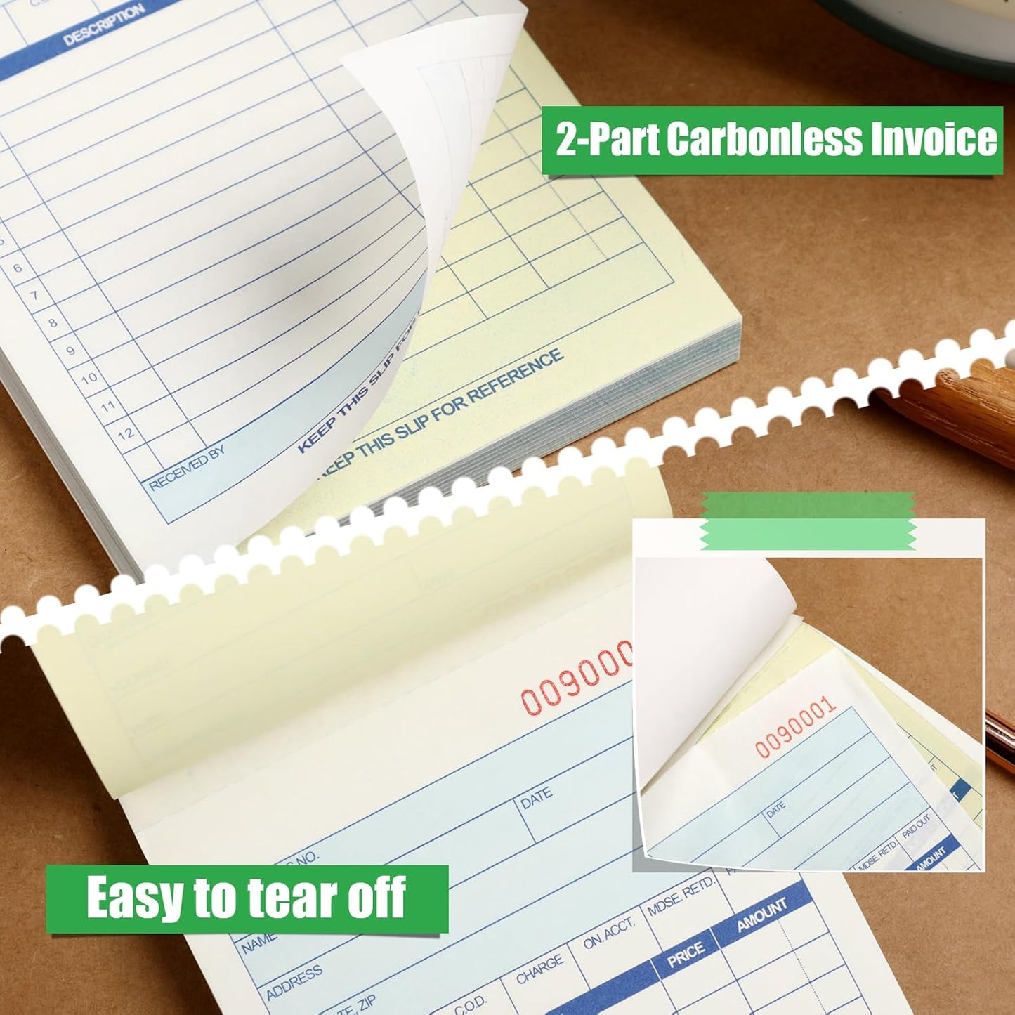 Lincia 1 Pads Sales Order Books 2 Part Carbonless (White/Canary Yellow) Receipt with Carbon Copies Cover Receipt Form Invoice 50 Sets Per Book (4.18 x 7.2 Inch/ 10.6 x 18.3 Cm)