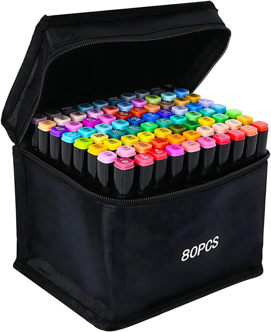 80 Colors Alcohol Markers Artist Drawing Art Dual Tip Markers Perfect for Kids Boys Girls Students Adult(80 Black Shell)