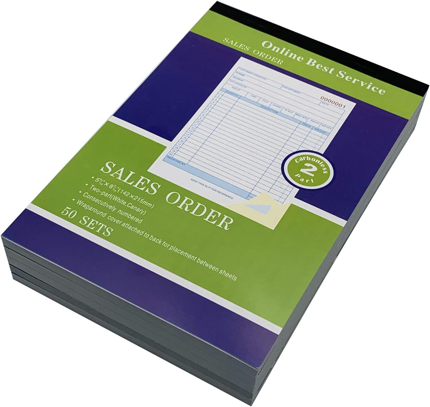 10 Pack Large Sales Order Book Receipt Invoice Duplicate Carbonless 50 Sets 5.9/16" X 8.7/16" (10 pck Vertical)