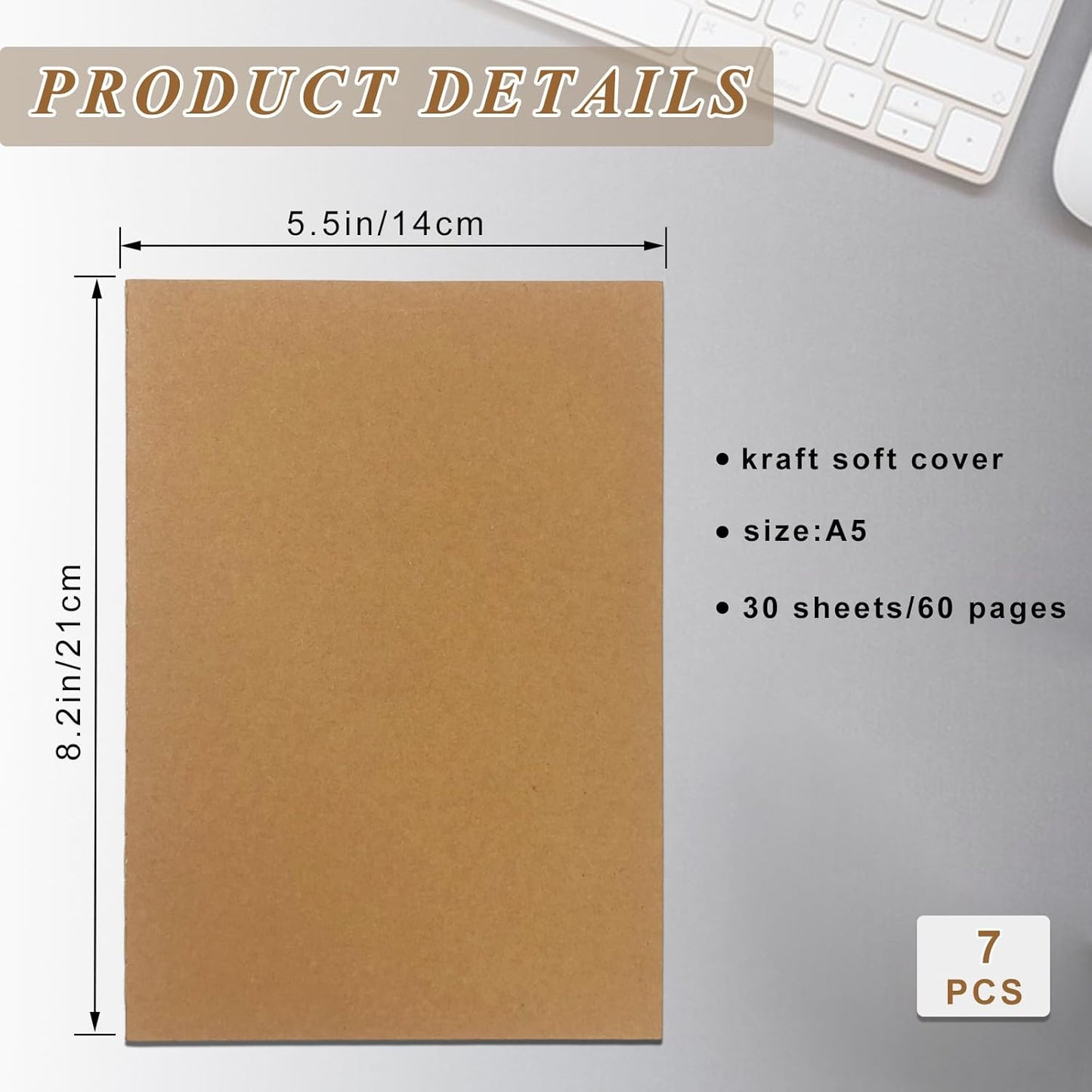 7 Pack Kraft Paper Notebook Journals A5 Journal Softcover Ruled Lined Journals Notebooks Bulk for Kids Student Writing Sketch Travel Journal Office