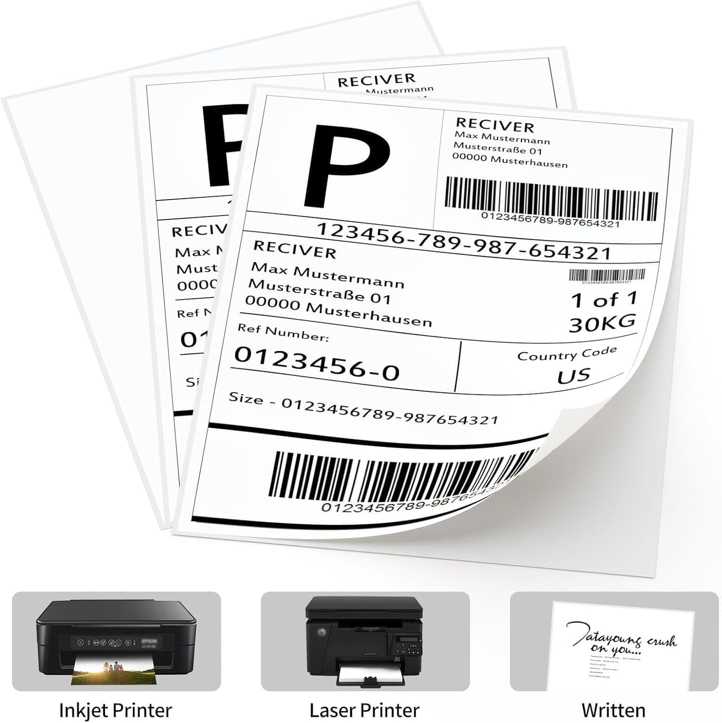 8.5" x 11" Sticker Paper for Inkjet Printers - 1000 Sheets Full Sheet Shipping Labels Printable Full Page Labels 8.5×11 White Sticker Paper for Laser Printing - Matte