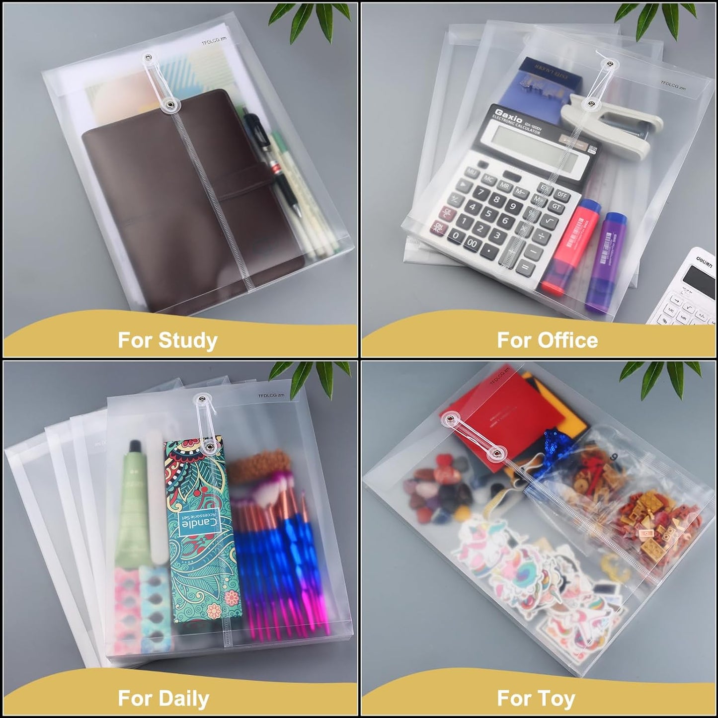 6 Pack Clear Folders for Documents Plastic Envelopes with String Closure,A4 Letter Size,TFDLCG zm Poly Reusable File Folder with1-1/4 Expansion,Document Organizer for Home,Office and Classroom