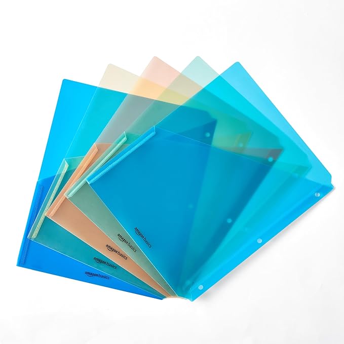 Amazon Basics Binder Organizer, Plastic Document Folders, File Jacket, 3-Hole - Image 2