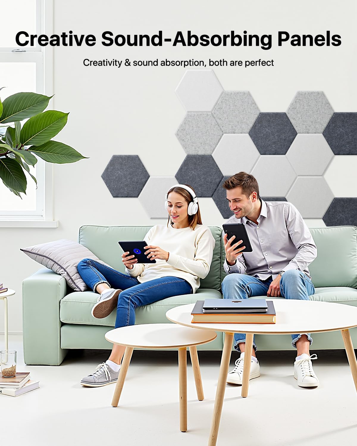 Soundsbay Acoustic Panels, 18 Pack Hexagon Soundproof Wall Panels High Density Sound Absorbing Panel, Sound Proof Foam Panels for Walls, Office, Reccording Studio, Ceiling 12" X 10" X 0.4", Gray