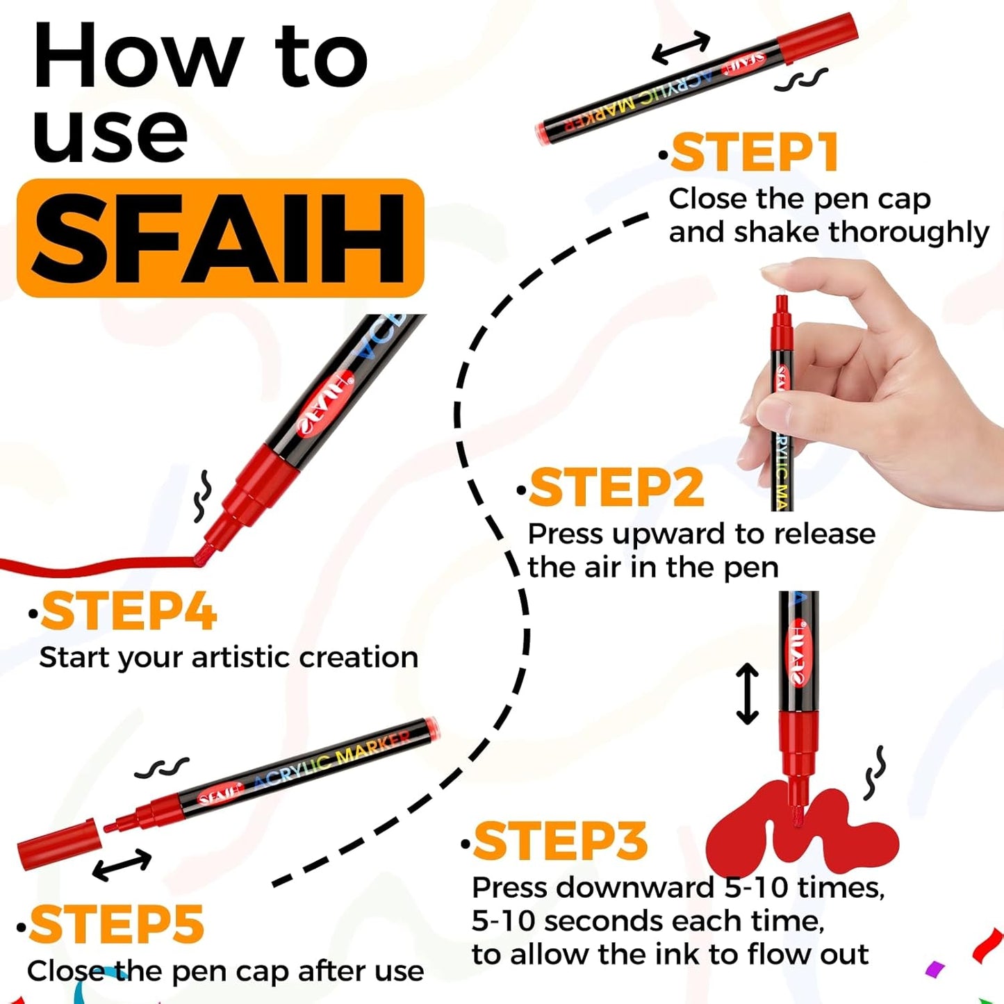 SFAIH 36 Vibrant Acrylic Paint Markers - [Ultra High Coverage]1-2mm Fine Tip Pen for Any Surface, Halloween Decorations, Pumpkin Painting, Paper Rock Fabric Wood, Non-Bleeding Permanent Ink, Non-Toxic