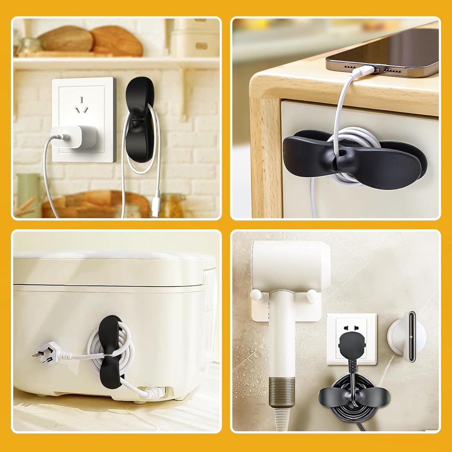 Cord Organizer for Appliances, 6PCS Upgraded Kitchen Appliance Cord Organizer Stick On, Wire Organizers, Cord Holders, Command Hooks, Cord Wrapper for Appliances, Pressure Cooker, Mixers
