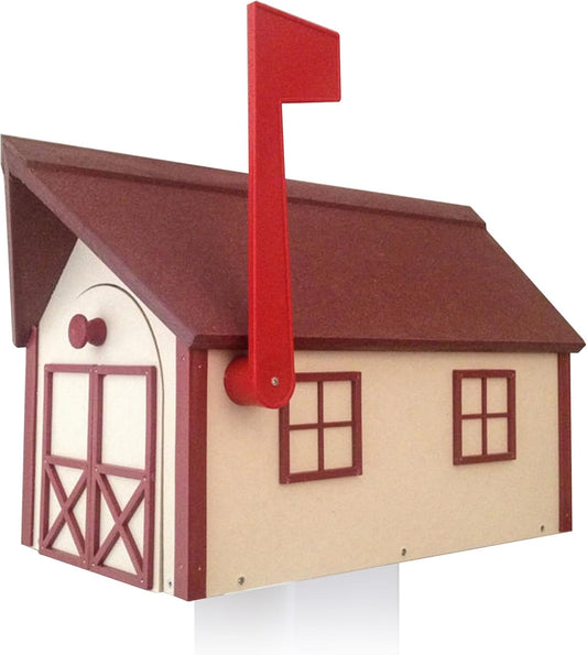 Peaceful Classics Poly Mailbox Durable, Weather-Resistant Amish Craftsman Mailboxes for Outside Uses Like Front Yard and Road Side Long-Lasting, Decorative, Modern Mailbox (Beige w/Red Trim and Roof)