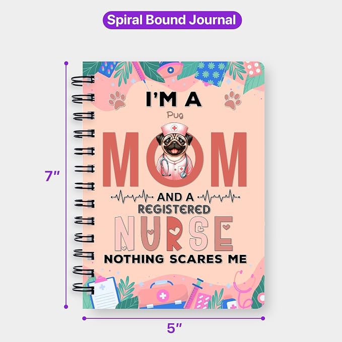 Ninety3POD I'm a Pug Mom and a Registered Nurse Nothing Scares Me Spiral Bound - Image 5