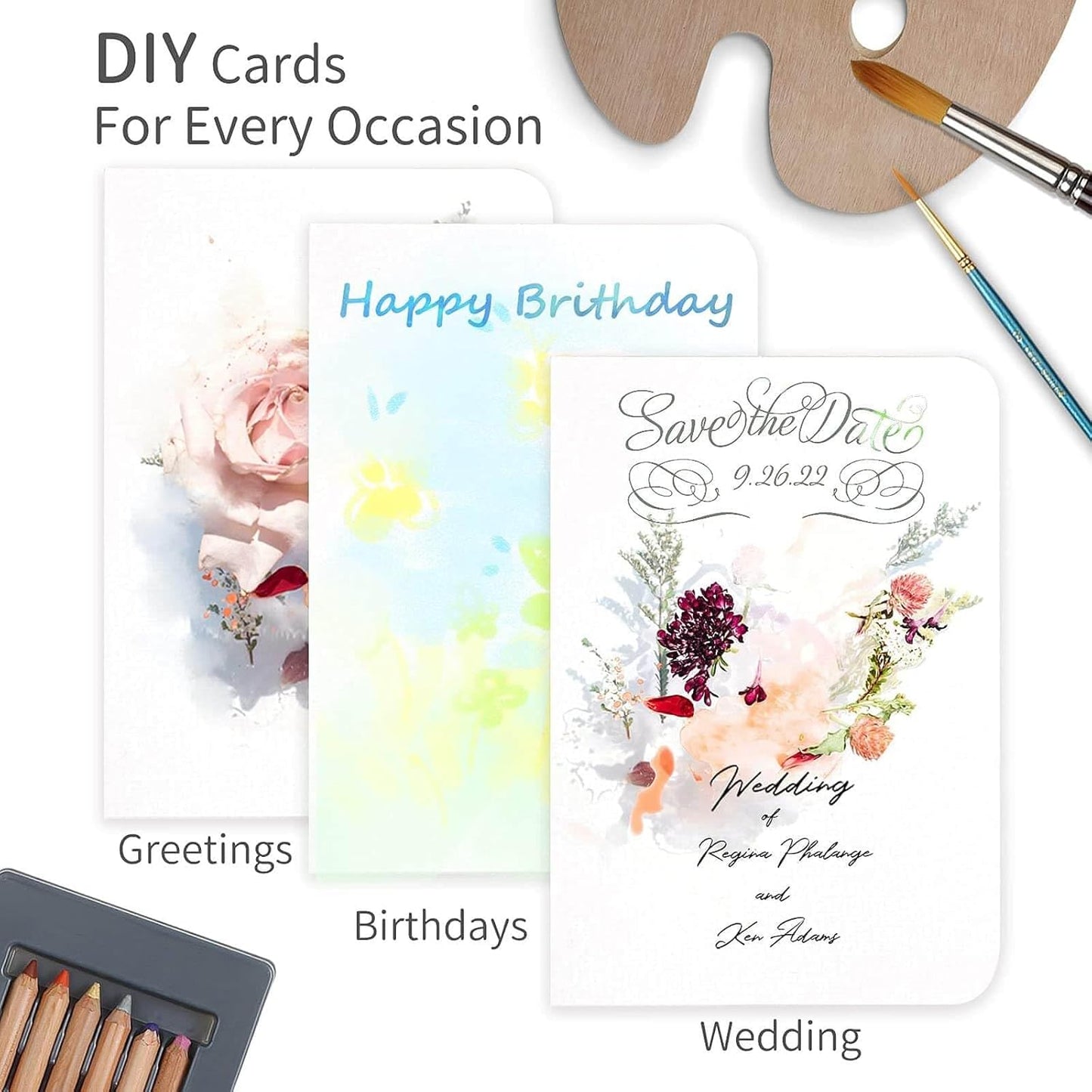 Funto Blank Watercolor Cards and Envelopes, 50 Cards, 5x7'', 140lb/300gsm, White, Acid-Free, Heavyweight Paper for All Occasions