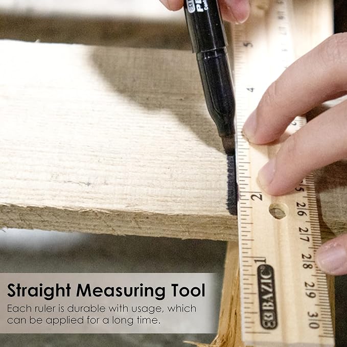 BAZIC Products 12 in Wooden Ruler, Metal Edge, Inch & Metric, 24-Box | Three 12 - Image 5