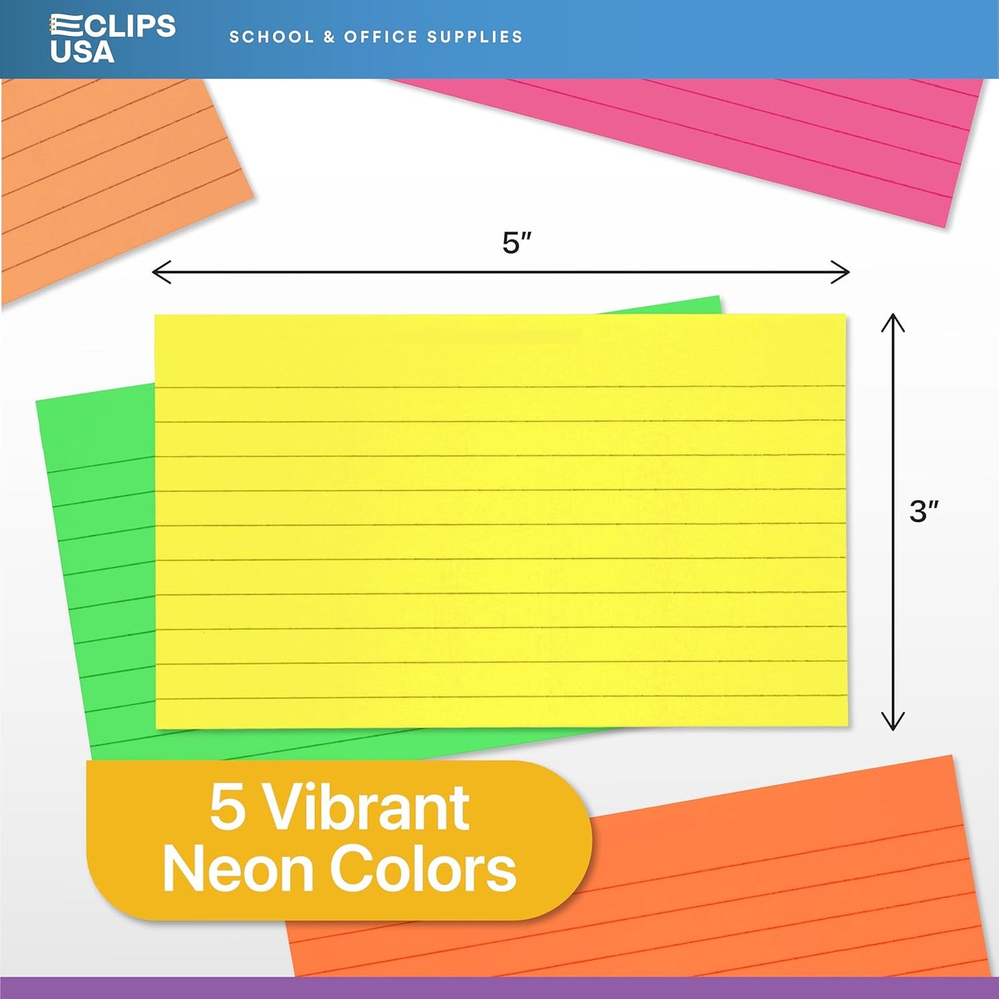 Index Cards Bulk (6000 Cards), Neon Flash Cards For Studying, Note Cards, Flashcards, Index Cards 3x5, Notecards, 100 Per Pack, (60 Pack)