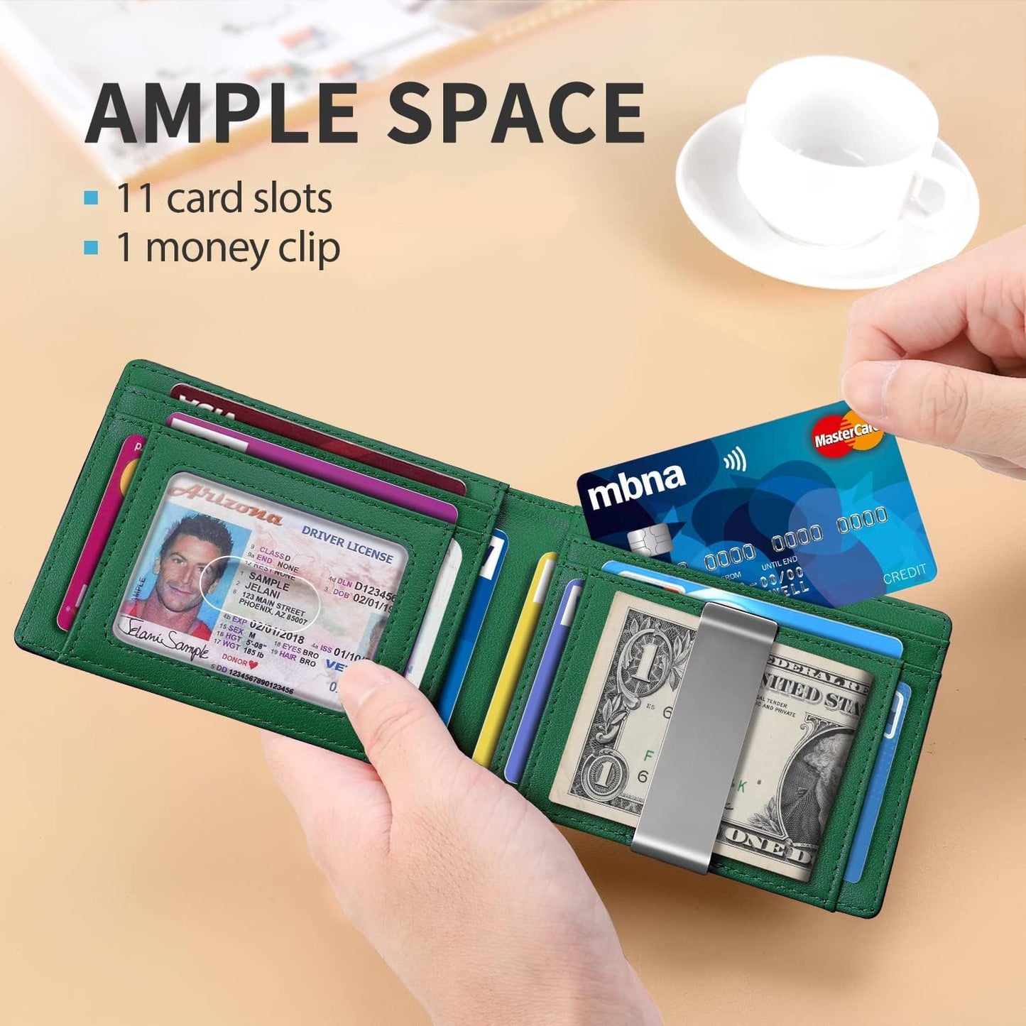 RUNBOX Money Clip Slim Wallets for Men RFID Blocking 11 Card Holder Minimalist Small Leather Bifold Men's Front Pocket Wallet Gift Box