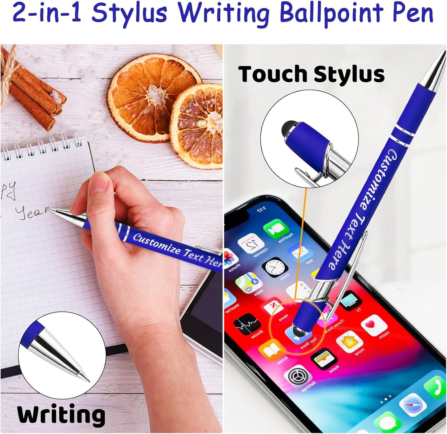 Personalized Pens Bulk 100 with Name Custom Engraving Ballpoint Pens with Stylus Tip Customized Smooth Writing Pens Personalized Gifts for Anniversary Birthday or Graduation(Dark Green,Black Ink)