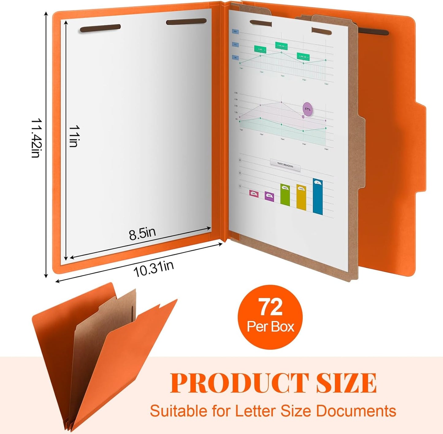 72 Pcs Classification Folders Letter Size, 1 Divider Pressboard File Folder with Fasteners, Expanding File Organizer Bulk for Teachers, Clergy, Office, Church, Christmas Donations (Orange)
