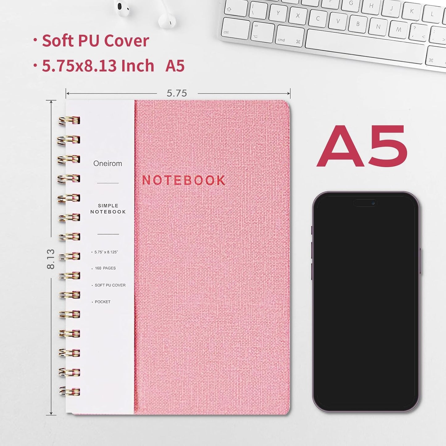 Lined Spiral Notebook College Ruled A5 Journal Book for Note Taking, 160 Pages Writing Journal for Office and Home School Supplies 5.75x8.125 inch (Pink/MintGreen/Violet)