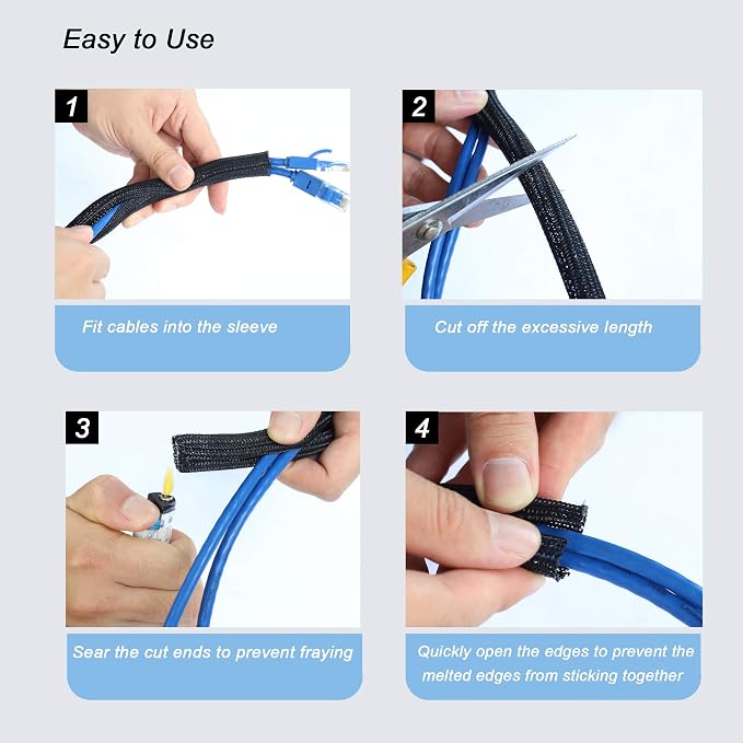 10ft - 1.25 inch Braided Cable Management Sleeve Cord Protector - Self-Wrapping - Image 6