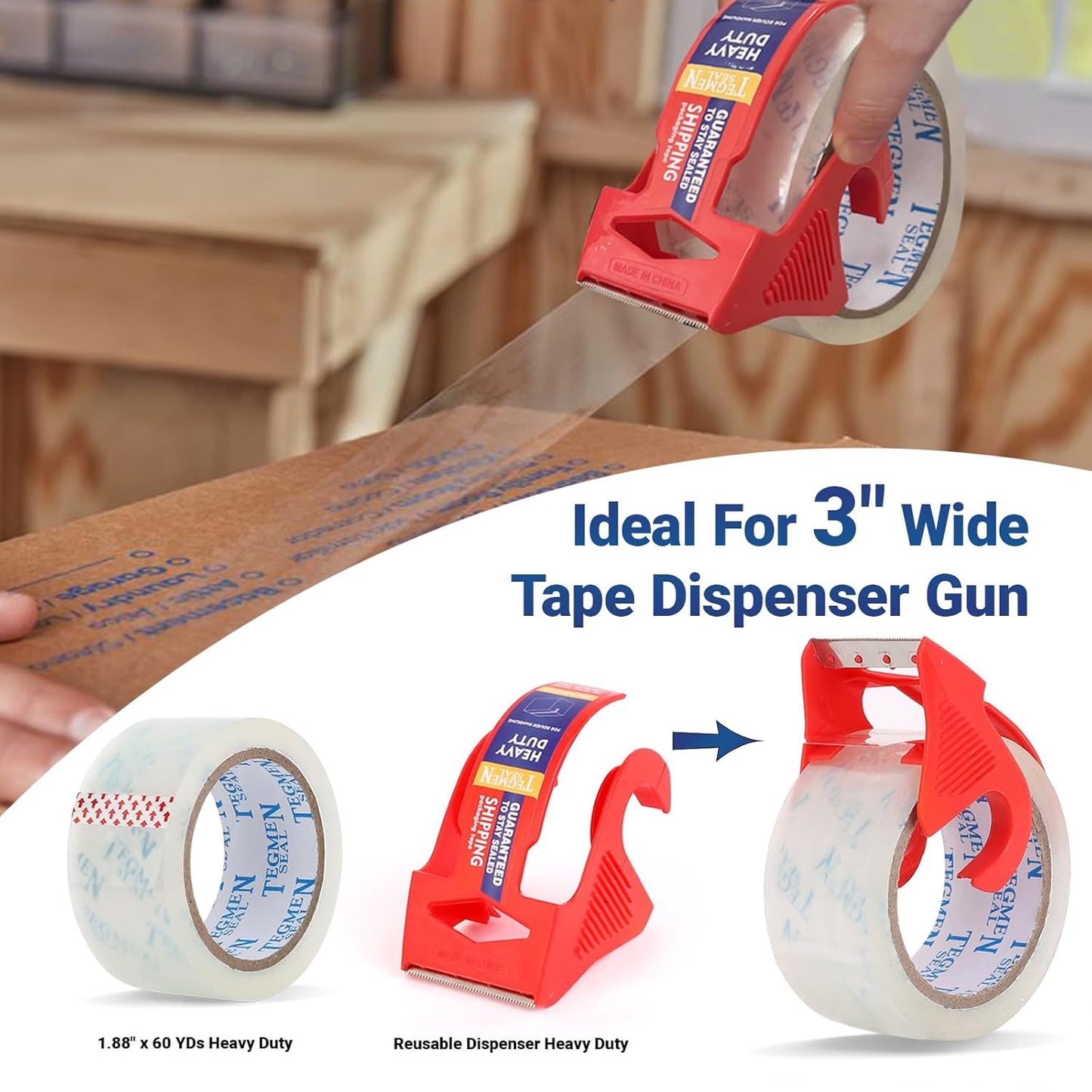 Heavy Duty Clear Packing Tape with Dispenser Combo for Shipping, Moving & Storage,Thicker Clear Packing Tape, 1.88 inches Wide, 60 Yards Per Roll, 18 Pack 1080 Total Yards