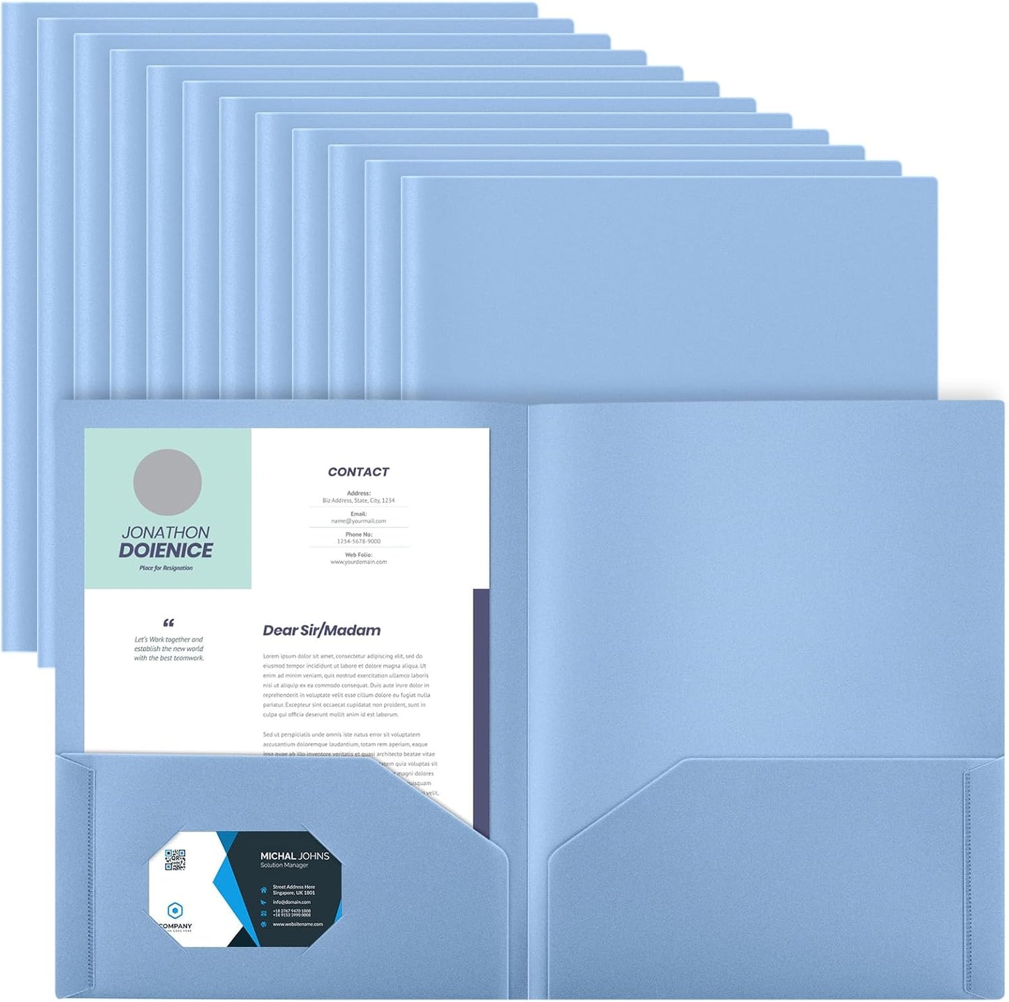 Gueevin 24 Pcs Plastic Folders with Pockets, Back to School Two Pocket Folder Fit Letter Size, Heavy Duty School Business Card Holder for Home Office, 11. 61 x 9. 45 Inches (Haze Blue)