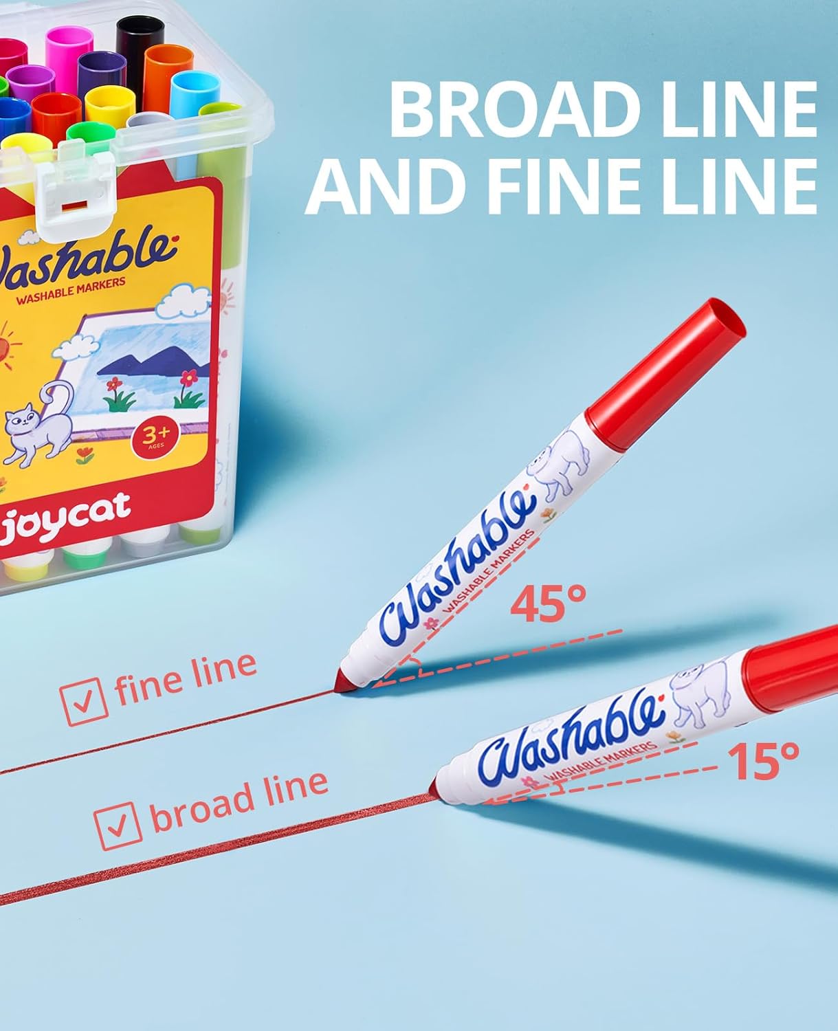 JoyCat 24 Count Washable Markers for Kids, 24 Colors Washable Markers Set with Carrying and Storage Case, Coloring Marker Bulk for Boys Girls, School Classroom Supplies
