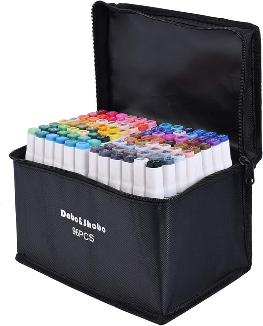 Dabo&Shobo 96 Color Dual Tip Alcohol Art Markers for Kids and Adults - Fine & Chisel Tips for Sketching and Coloring