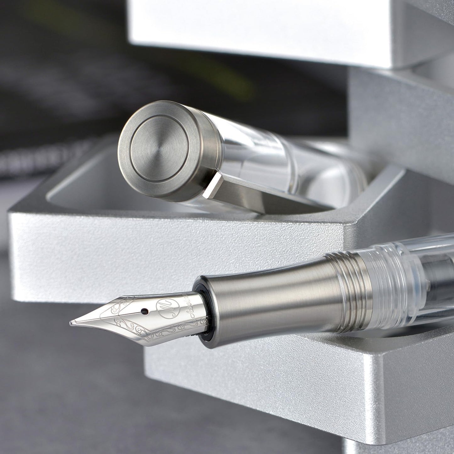 Asvine Vacuum Filling Fountain Pen Luxury Titanium Fine Point Pen V200 Series, Clear Demonstrator Smooth Writing Pen Gift Case