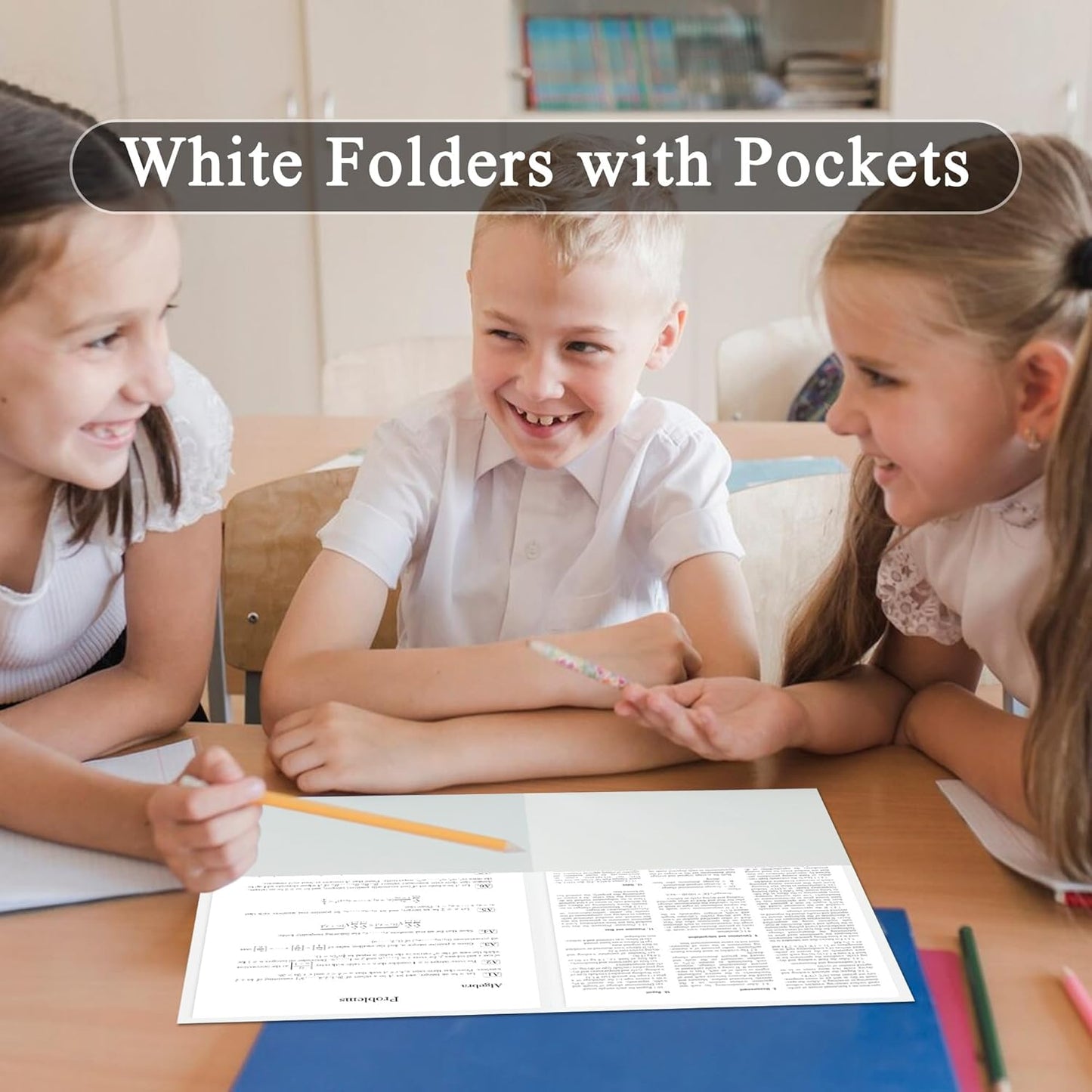 Zzrywuty 50 Packs Two Pocket File Folders with Business Card Slot,Textured Paper,Letter Size,Holds 100 Sheets for School,Office,Business,White