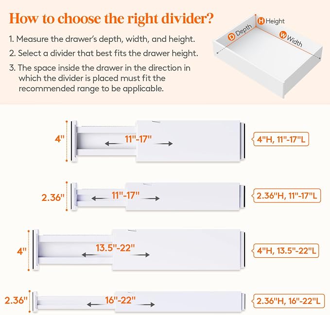 Lifewit 5 Pack 4" High Drawer Dividers 34-56cm/13.5-22" Adjustable Drawer - Image 3