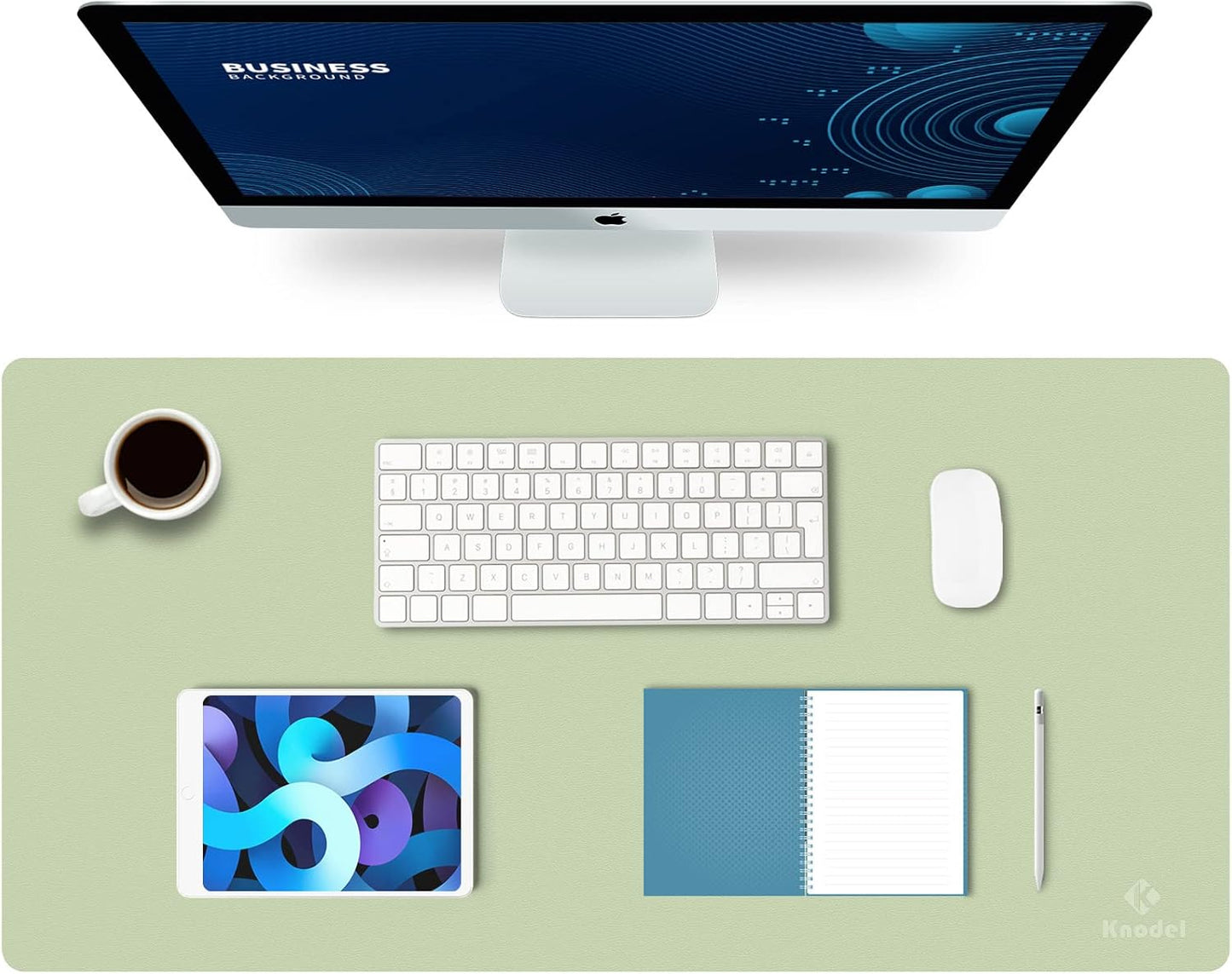 K KNODEL Large Office Leather Desk Mat, Mouse and Keyboard Pad, Computer and Laptop Mat, Desktop Protector and Cover, Writing Pad and Blotter (31.5"x15.7", Light Green)