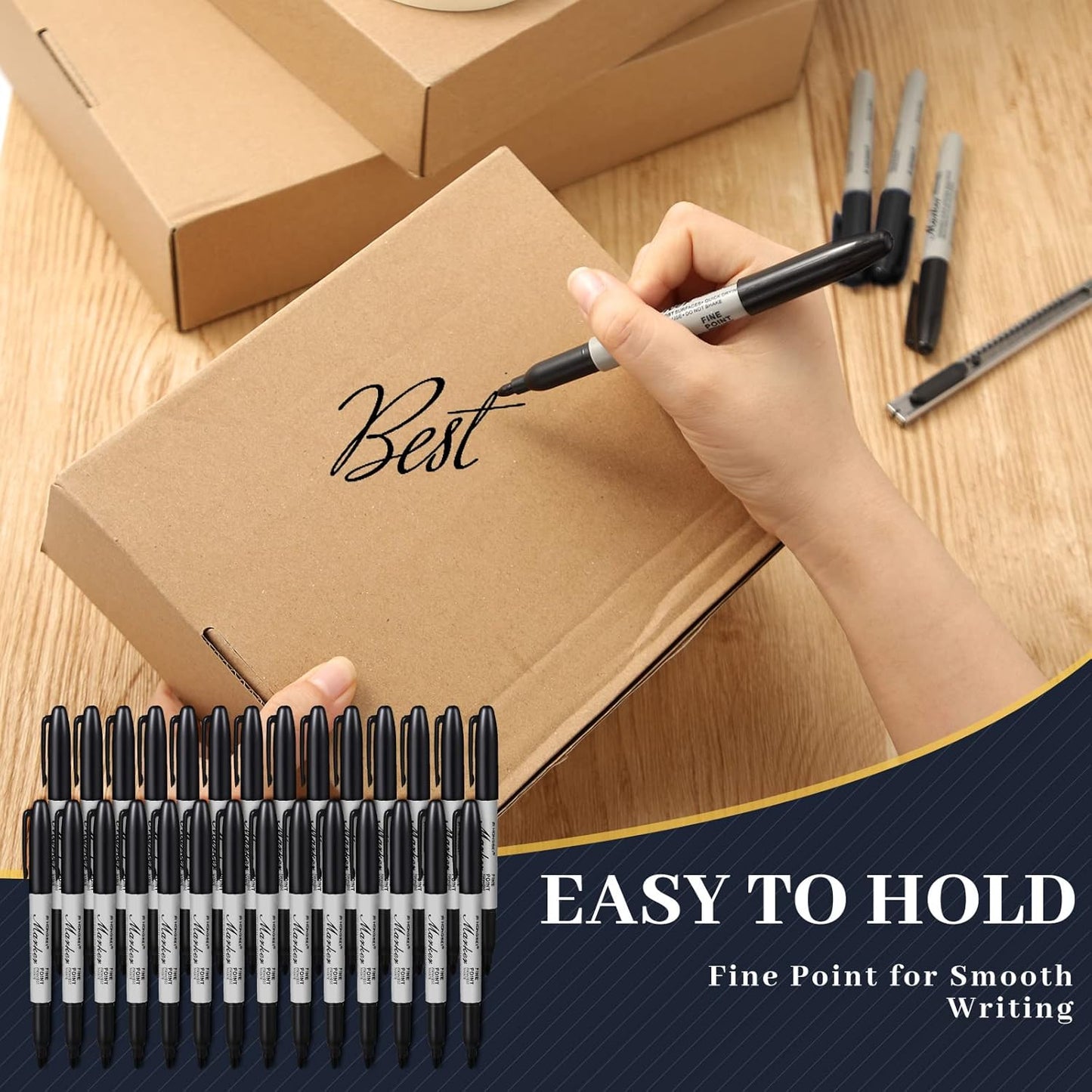 Thenshop 60 Pack Permanent Markers Bulk Black Permanent Marker Set Fine Point Pens Work on Wood, Metal, Stone, Glass