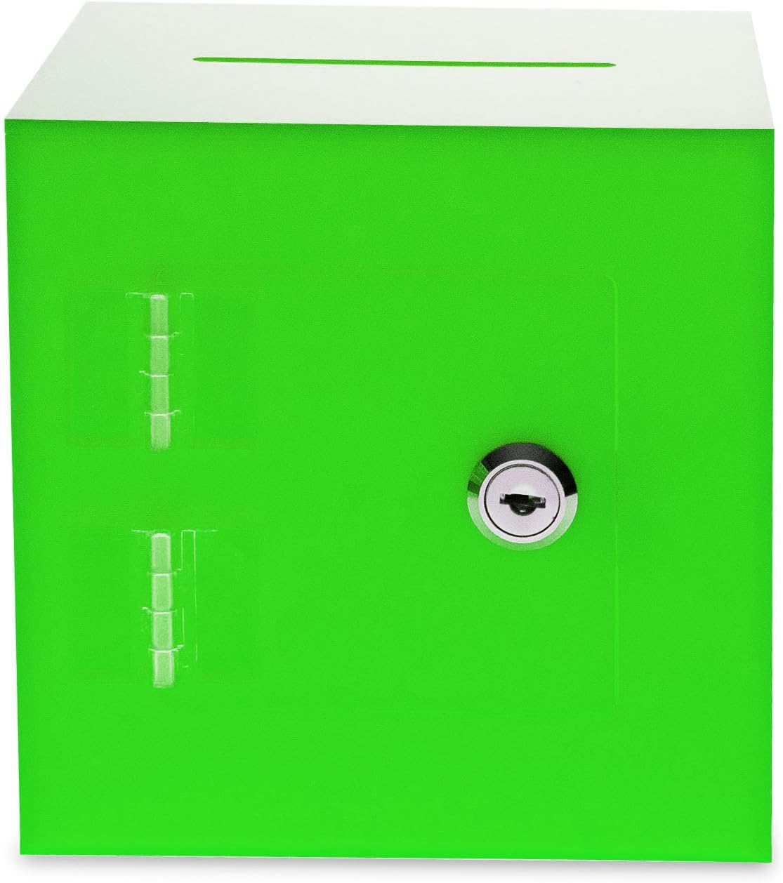 Source One Premium Acrylic Cube Donation Box with Deluxe Rear Open Door and Cam Lock Suggestion Box (10 Inch, Green)