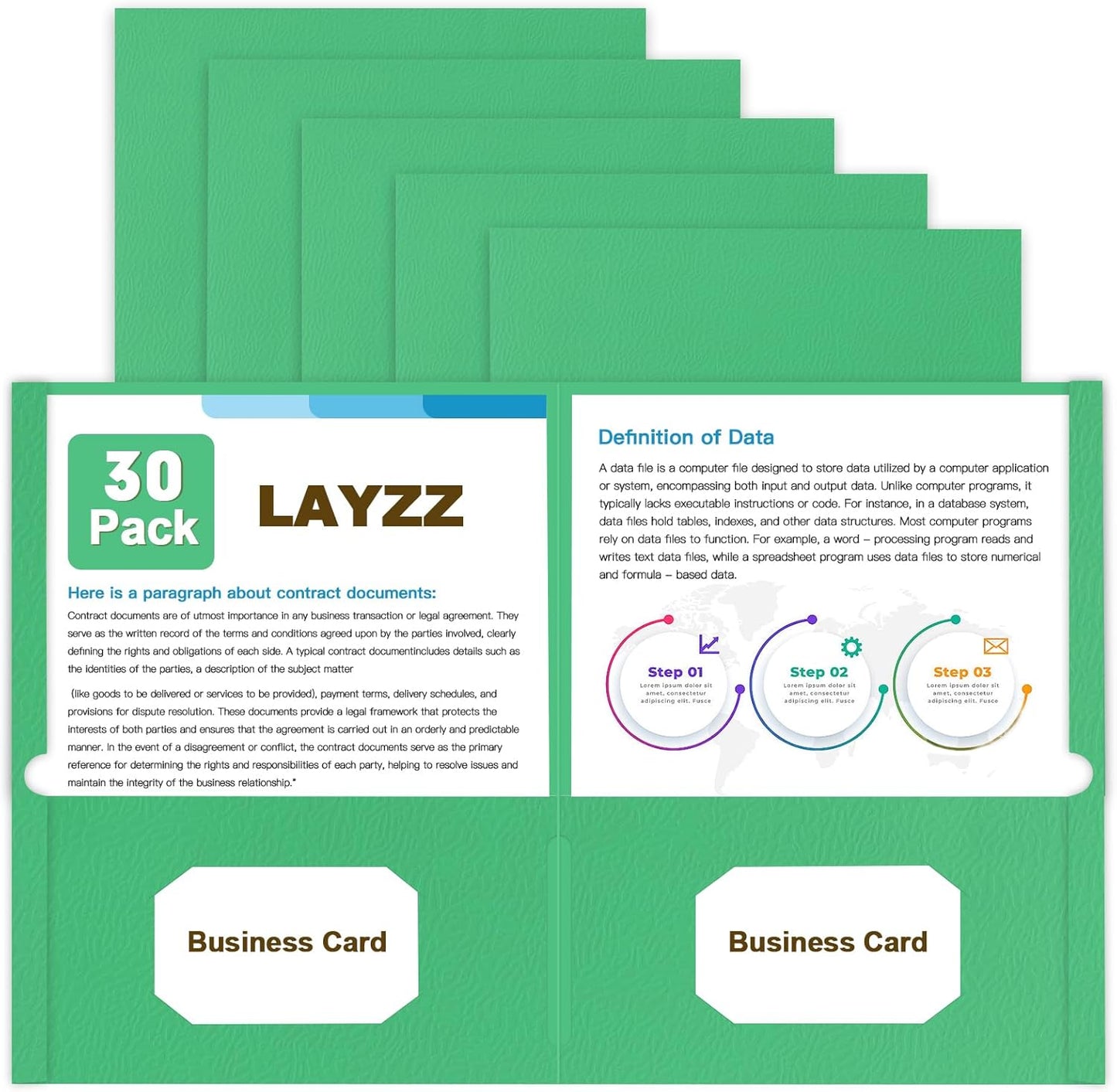 Folders with Pockets, LAYZZ 30 Pack Paper Pocket Folders, 2 Pocket Folders Fits Letter Size Paper, for School Office and Home (Green)
