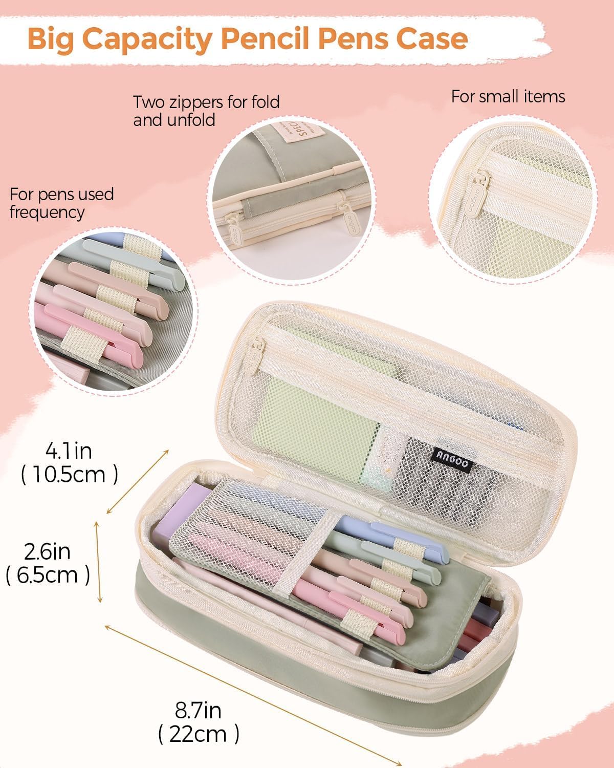 SKYDUE Cute School Supplies 44 PCS, Aesthetic Pencil Case with 12 Pastel Highlighters, 5 Black Gel Pens, 6 Color Gel Pens & Mechanical Pencils, College Essentials Students Stationary Set Green
