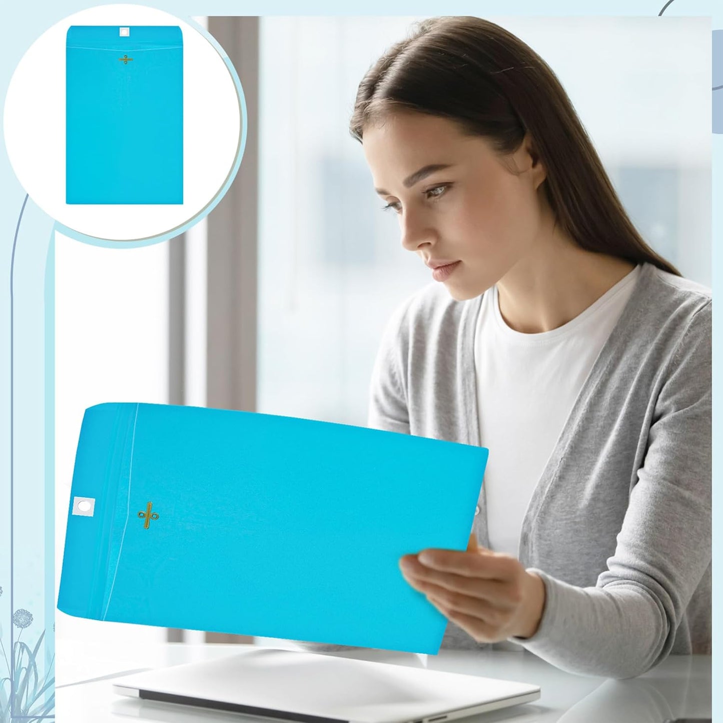 Geyee 100 Pcs Clasp Manilla Envelopes 9 x 12 Inch Gummed Colored Envelopes for Storing or Mailing for Home Office Business Supplies(Lake Blue)