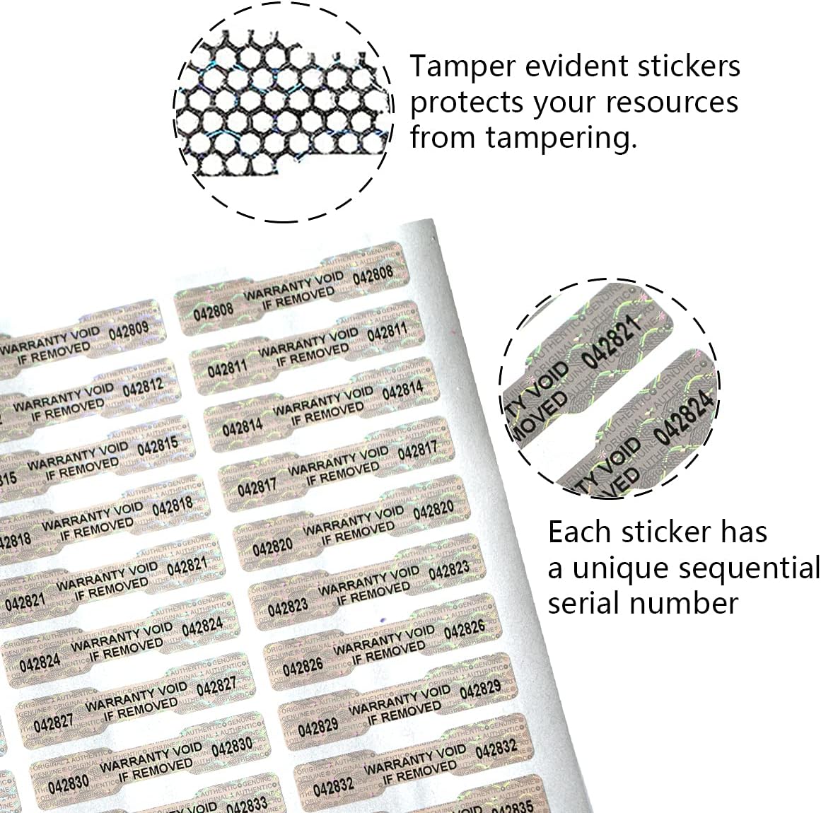 300 Pcs Bone Silver Hologram Sticker Holographic Tamper Evident Label High Security Warranty Seal Sticker with Serial Numbers(0.4 Inch X 2 Inch,GQYHLABO)
