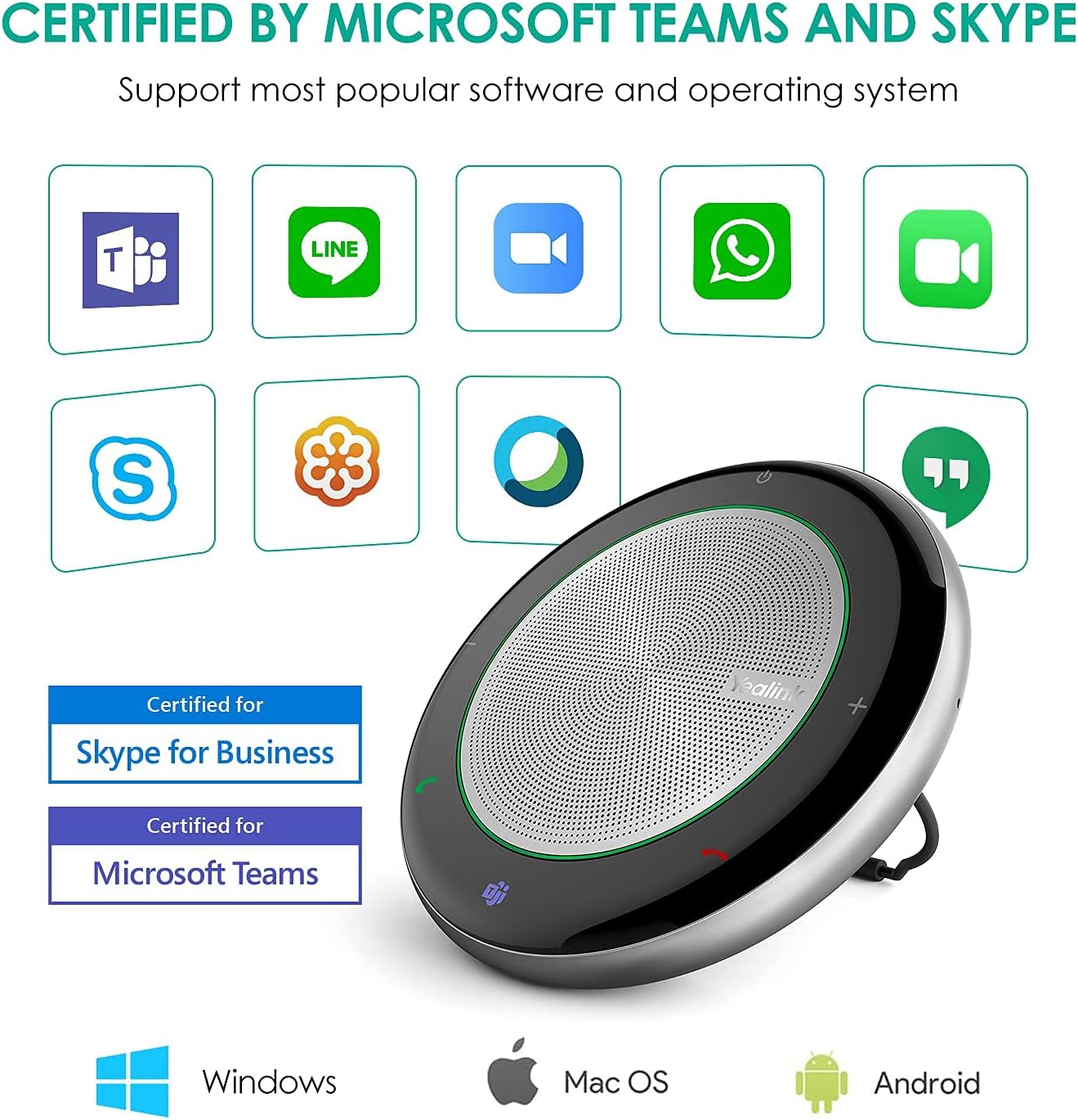 Yealink Bluetooth Speakerphone Conference Microphone Teams Certified CP700 USB Full Duplex Noise Reduction Algorithm Home Office 360° Voice Pickup (Package Without dongle)