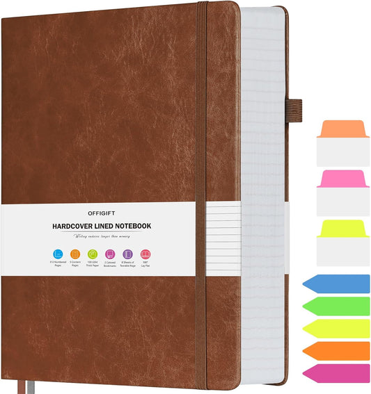 College Ruled Notebook, Large A4 Hardcover Leather Journal, 312 Numbered Pages Writing Journal, 100gsm No Bleed Paper, Lined Journal Notebook for Women Men School Office, 8.5''×11'', Brown