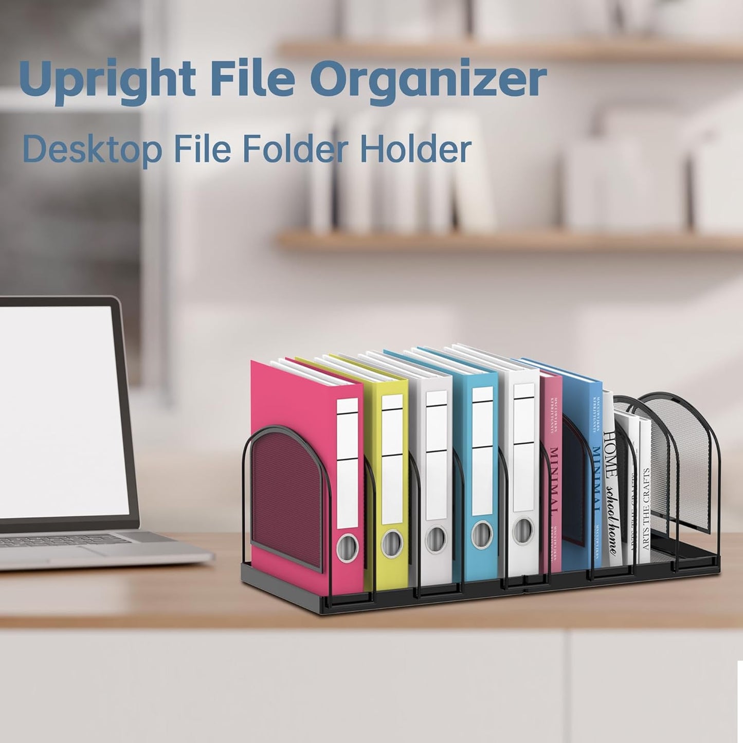 SUPEASY File Organizer for Desk, 9-Section Mesh Desk Organizer, Vertical File Holder Desktop Organizer File Sorter, File Folder Holder for Office Supplies, Black