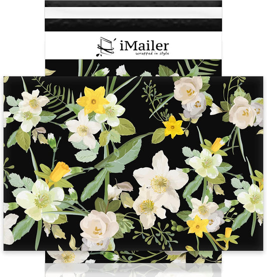 100 Count - 14.5 x 19 inch Poly Mailer Mailing Shipping Black Flower Envelope Package Bags-Self Seal…
