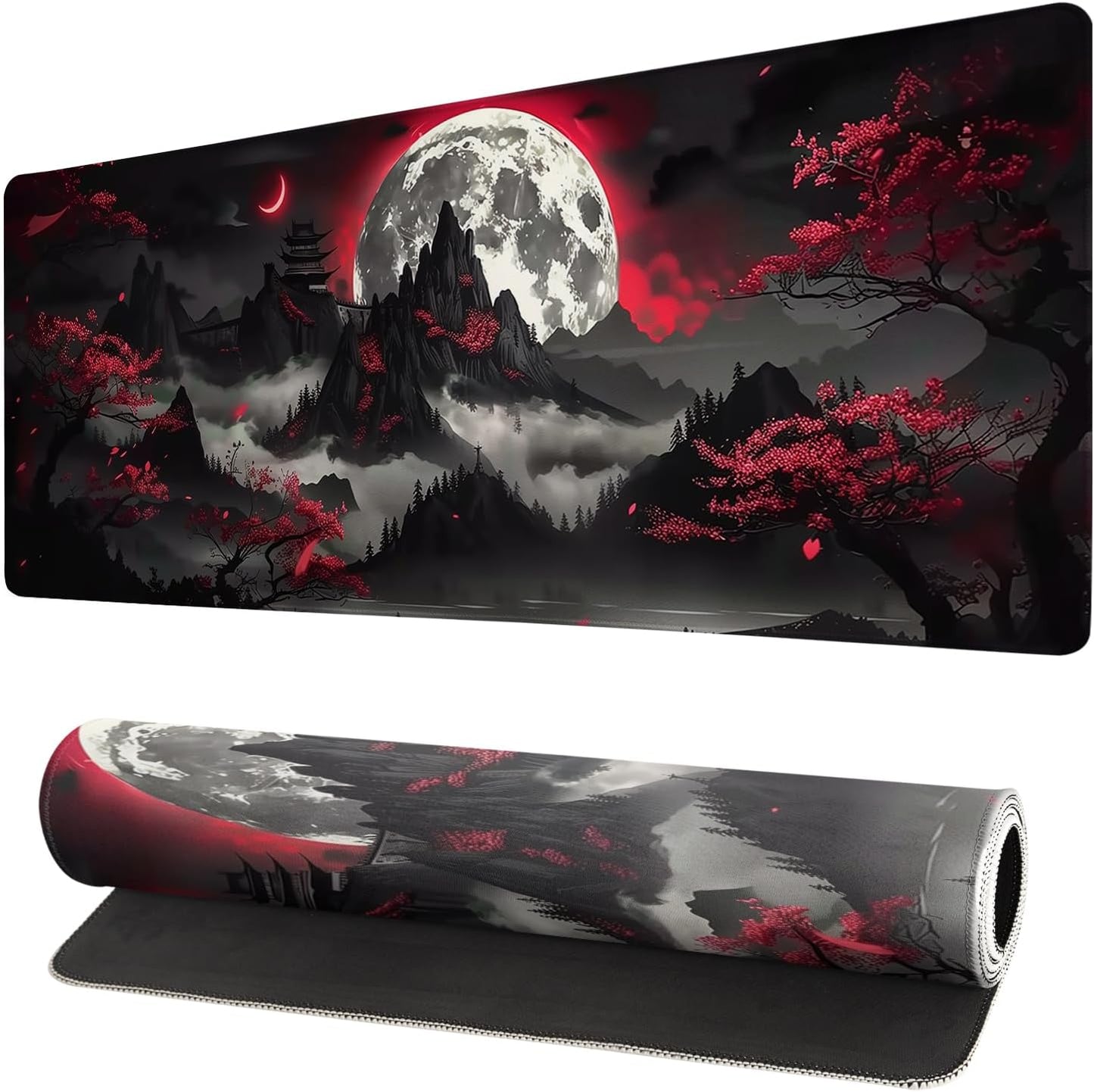 Extended Gaming Mouse Pad, Large Gaming Mouse Waterproof with Stitched Edges, Non-Slip Desktop Pad for Home and Office, Level Up Your 31.5x11.8 Inch… (Dark Night)