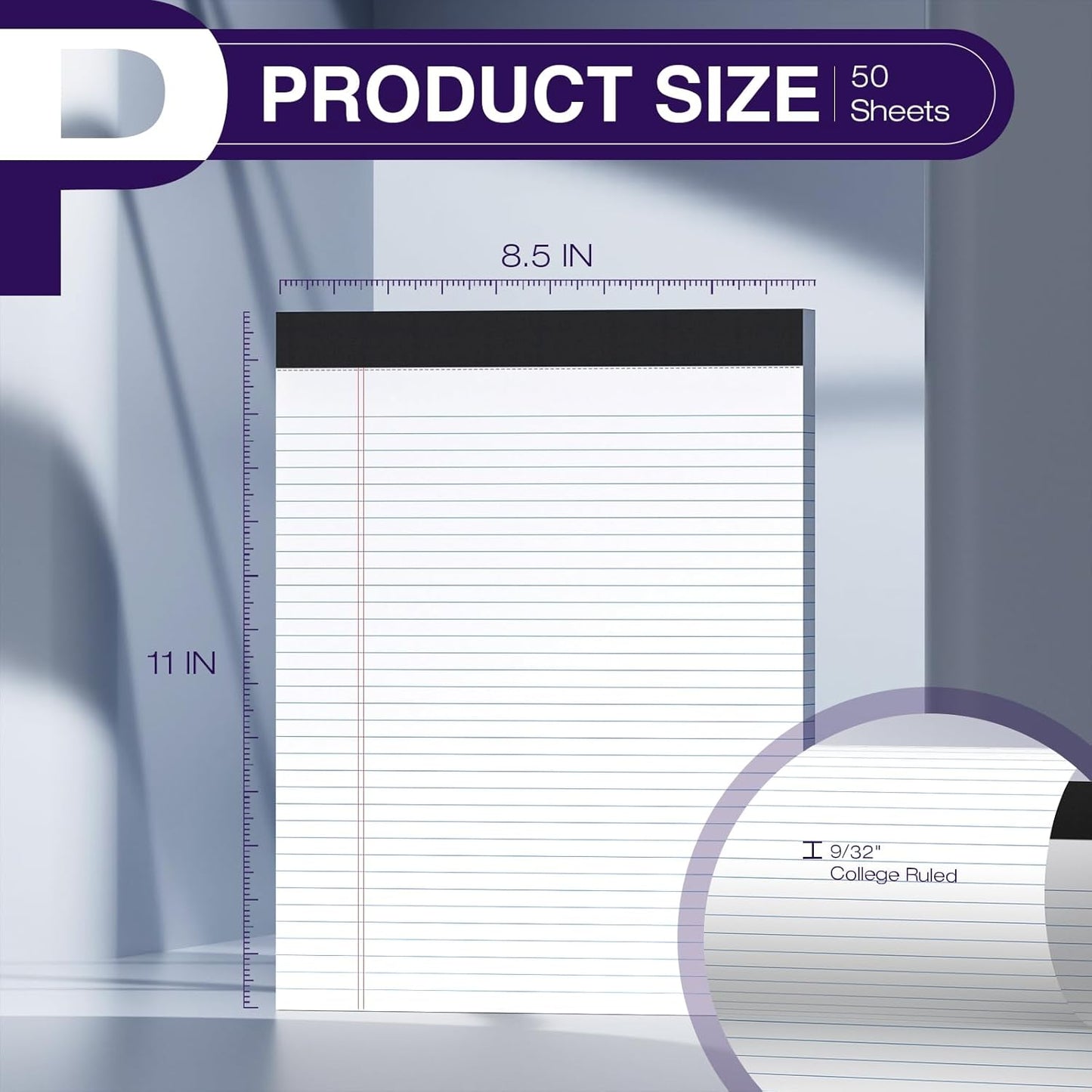 6 Pack Legal Pads 8.5 x 11 College Ruled 300 Sheets Note Pads 8.5 x 11 Notepads Perforated Writing Pads 8.5 x 11 Pads of Paper Lined White Paper, 50 Sheets per Notebook for Office & School Supplies