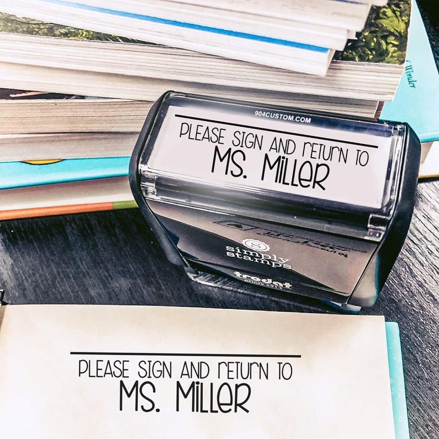 Custom Self-Inking Stamps | 49 Designs | Fun Phrases | Grading Made Easy | Classroom & Book Stamps (Please Sign and Return, Large)